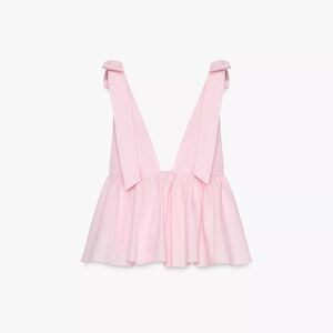 Zara Light Pink Poplin Bow Top